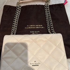 Blush Kate spade quilted bag with silver chain
